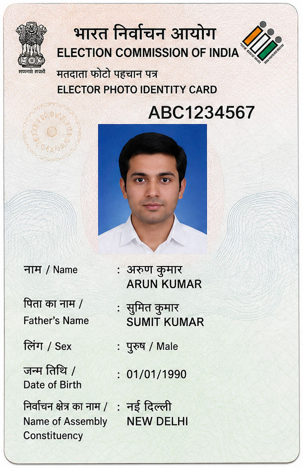 Voter ID card printed on waterproof CR80 PVC — sample